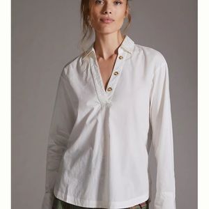 Maeve by Anthropologie Henley Popover Shirt White Small